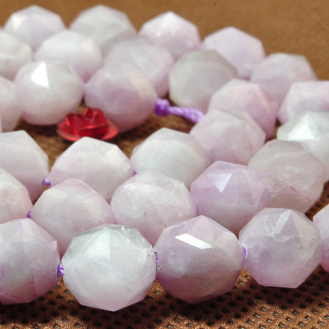 YesBeads Natural Kunzite purple pink gemstone diamond faceted round loose beads gemstone 15"