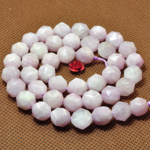 YesBeads Natural Kunzite purple pink gemstone diamond faceted round loose beads gemstone 15"