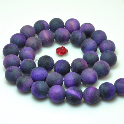 YesBeads Purple Tiger Eye gemstone matte round loose beads wholesale jewelry making 15"
