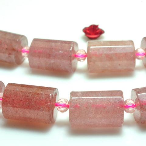 YesBeads Natural Strawberry Quartz Lepidocrocite faceted tube beads 10x14mm 15"