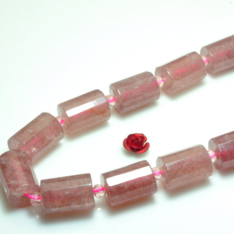 YesBeads Natural Strawberry Quartz Lepidocrocite faceted tube beads 10x14mm 15"