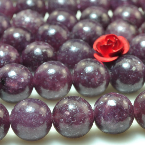 Natural Lepidolite purple gemstone smooth round loose beads wholesale jewelry making 15"