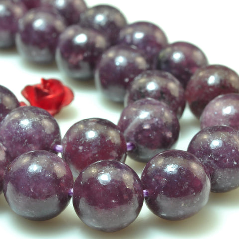 Natural Lepidolite purple gemstone smooth round loose beads wholesale jewelry making 15"