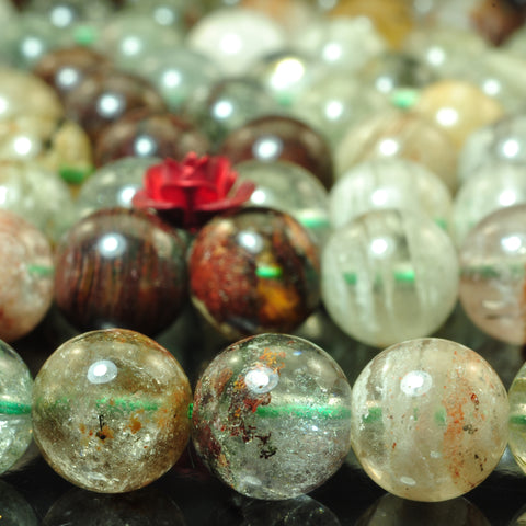 YesBeads natural multicolor lace Phantom Quartz smooth round loose beads wholesale gemstone jewelry making 15"strand