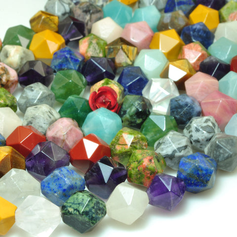 Natural multicolor mixed gemstone faceted star cut nugget beads wholesale jewelry making 15'' full strand
