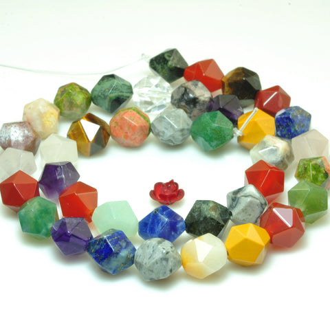 Natural multicolor mixed gemstone faceted star cut nugget beads wholesale jewelry making 15'' full strand