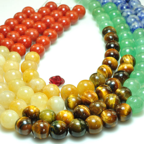 YesBeads Natural 7 Chakra stones smooth round beads wholesale mix gemstone jewelry 6mm-10mm 15"