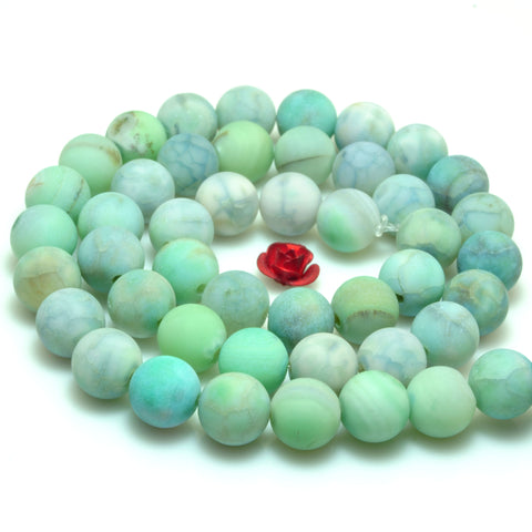 Fire Agate 12mm green crackle agate 31pcs matte round beads 15"full strand