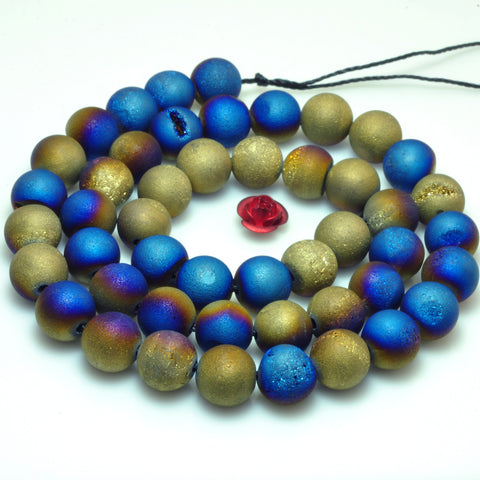 YesBeads Druzy Agate titanium coated blue yellow agate matteloose round beads wholesale gems 15''