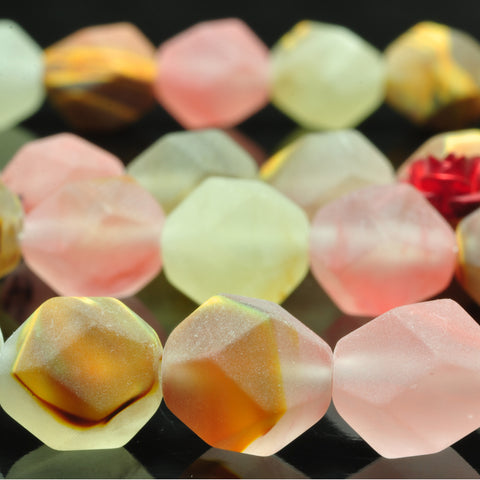YesBeads Natural Cherry Quartz star cut faceted matte nugget beads gemstone 15"