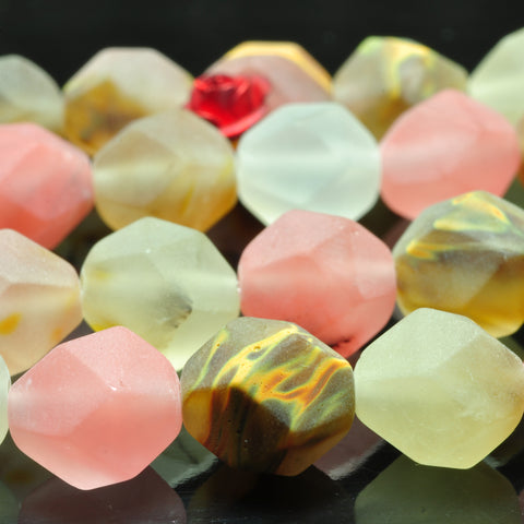 YesBeads Natural Cherry Quartz star cut faceted matte nugget beads gemstone 15"