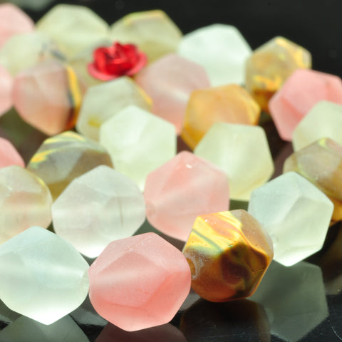 YesBeads Natural Cherry Quartz star cut faceted matte nugget beads gemstone 15"