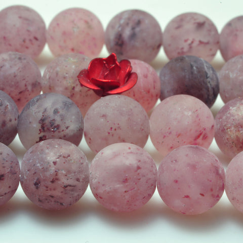 YesBeads natural Strawberry Quartz matte round loose beads Lepidocrocite Quartz gemstone 15''