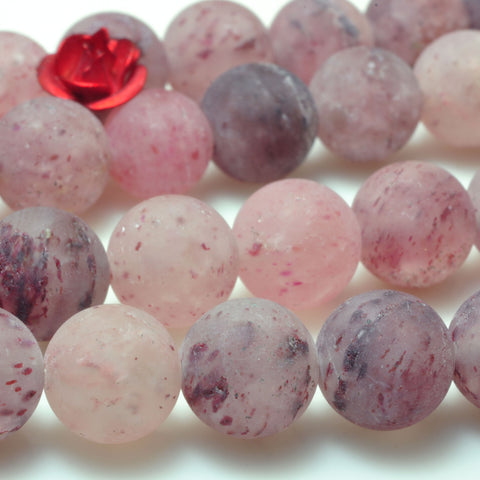 YesBeads natural Strawberry Quartz matte round loose beads Lepidocrocite Quartz gemstone 15''