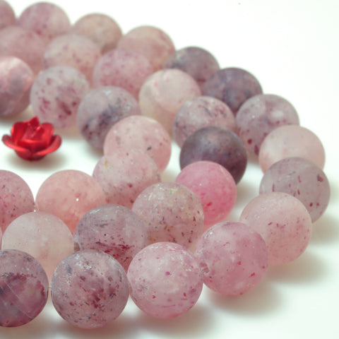 YesBeads natural Strawberry Quartz matte round loose beads Lepidocrocite Quartz gemstone 15''