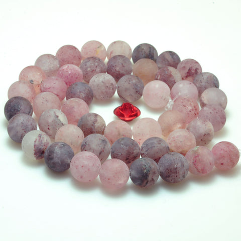 YesBeads natural Strawberry Quartz matte round loose beads Lepidocrocite Quartz gemstone 15''