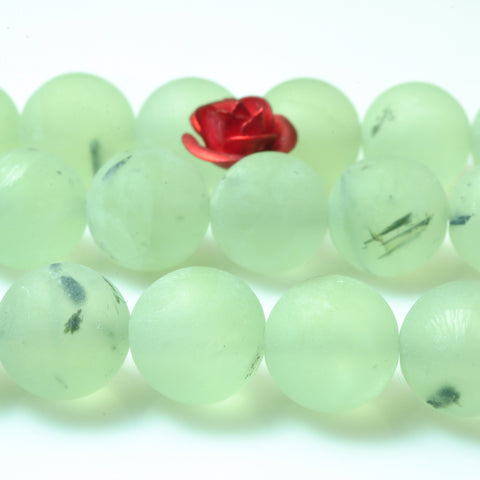 YesBeads Natural Green Prehnite matte round beads gemstone whoelsale jewelry 15"