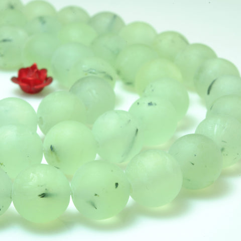 YesBeads Natural Green Prehnite matte round beads gemstone whoelsale jewelry 15"