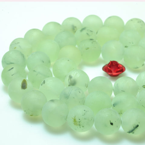 YesBeads Natural Green Prehnite matte round beads gemstone whoelsale jewelry 15"