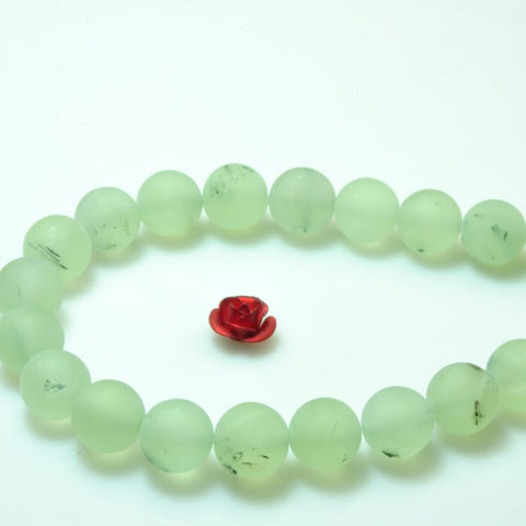 YesBeads Natural Green Prehnite matte round beads gemstone whoelsale jewelry 15"