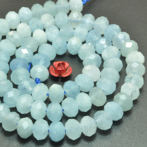 Natural Blue Aquamarine faceted rondelle loose beads gemstone wholesale jewelry making bracelet diy stuff