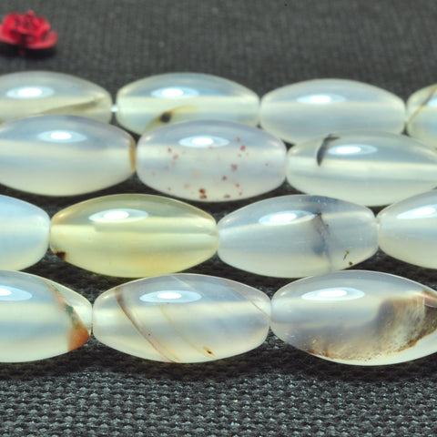 YesBeads Natural Ocean Chalcedony dendritic agate smooth rice loose beads wholesale jewelry 15"