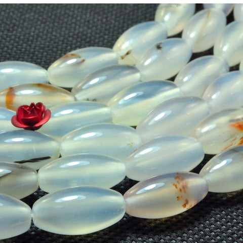 YesBeads Natural Ocean Chalcedony dendritic agate smooth rice loose beads wholesale jewelry 15"