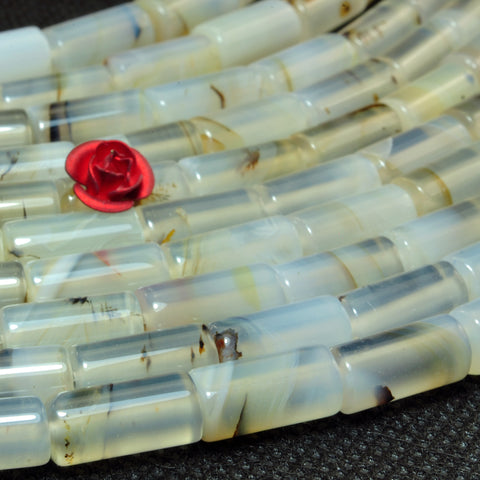 Natural Ocean Chalcedony dendritic agate smooth tube loose beads wholesale jewelry making gemstone bracelet necklace diy