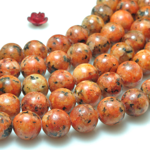 YesBeads Orange Jade smooth round loose beads gemstone 8mm 15"