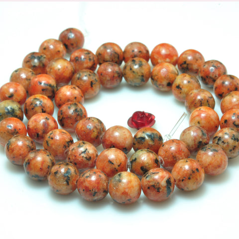 YesBeads Orange Jade smooth round loose beads gemstone 8mm 15"