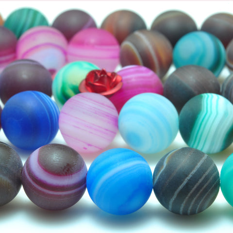 YesBeads Rainbow Banded Agate mix gemstone matte round loose beads wholesale jewelry making 15"
