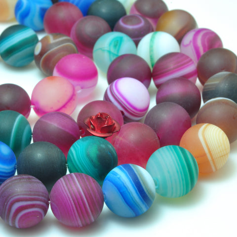 YesBeads Rainbow Banded Agate mix gemstone matte round loose beads wholesale jewelry making 15"