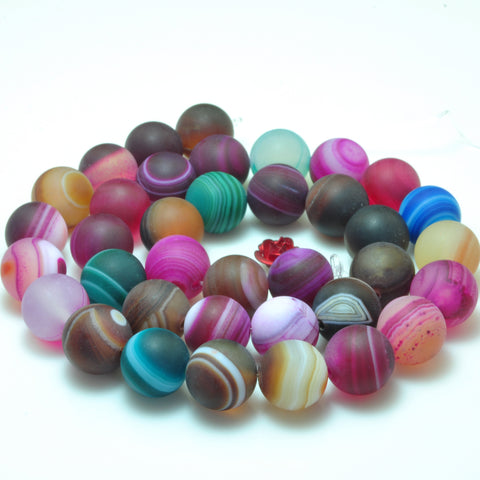 YesBeads Rainbow Banded Agate mix gemstone matte round loose beads wholesale jewelry making 15"