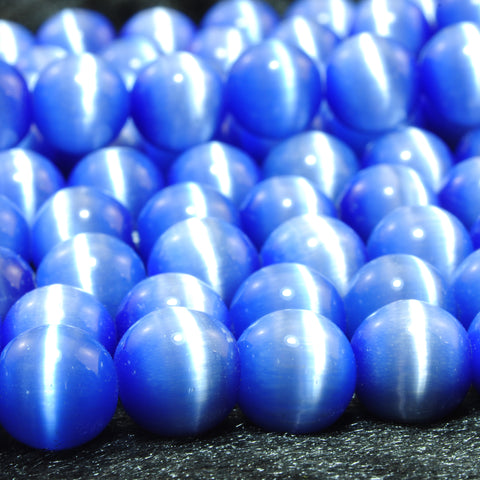 YesBeads Blue Cat Eye smooth round Synthetic beads chatoyant cat eyes wholesale jewelry making 15"