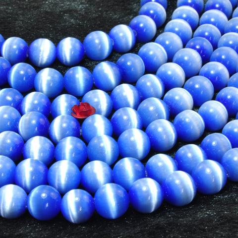 YesBeads Blue Cat Eye smooth round Synthetic beads chatoyant cat eyes wholesale jewelry making 15"