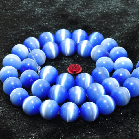 YesBeads Blue Cat Eye smooth round Synthetic beads chatoyant cat eyes wholesale jewelry making 15"