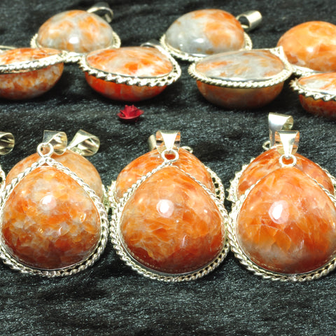YesBeads Orange moonstone teardrop pendant silver plated copper bezel gemsotne smooth beads charms wholesale jewelry