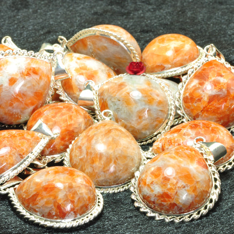 YesBeads Orange moonstone teardrop pendant silver plated copper bezel gemsotne smooth beads charms wholesale jewelry