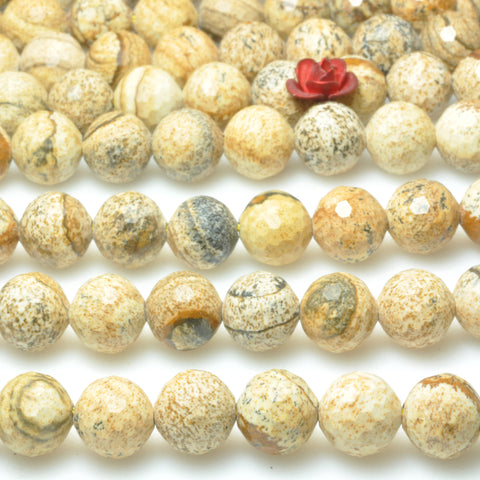 YesBeads Natural Picture Jasper mini faceted round beads loose gemstone wholesale jewelry making bracelet diy stuff