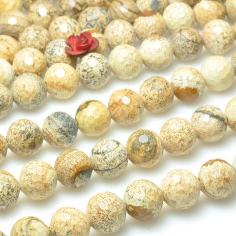 YesBeads Natural Picture Jasper mini faceted round beads loose gemstone wholesale jewelry making bracelet diy stuff