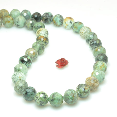 YesBeads Natural African Turquoise mini faceted round beads loose gemstone wholesale jewelry making bracelet diy stuff