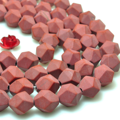 YesBeads Natural Red Jasper star cut faceted matte nugget beads gemstone wholesale jewelry making 15"