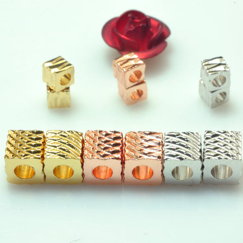 YesBeads 30pcs Copper cube spacers antique silver rose gold plated carved square cube beads wholesale jewelry findings