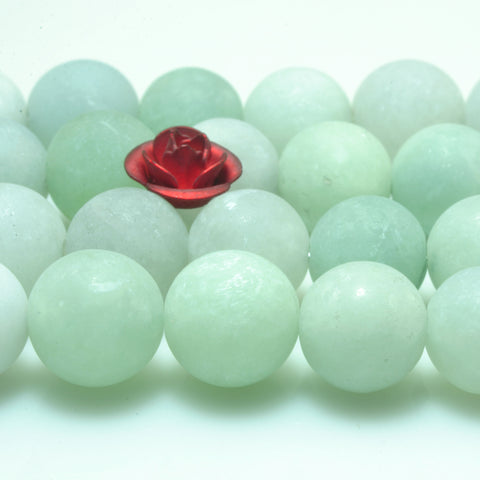 YesBeads natural Burma Jade light green matte loose round beads wholesale gemstone jewelry making 15" full strand
