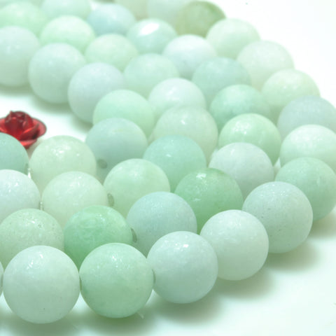 YesBeads natural Burma Jade light green matte loose round beads wholesale gemstone jewelry making 15" full strand