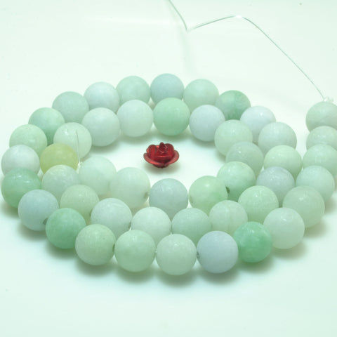YesBeads natural Burma Jade light green matte loose round beads wholesale gemstone jewelry making 15" full strand