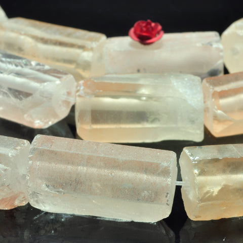 YesBeads Natural Rock Crystal raw clear quartz faceted matte tube beads gemstone wholesale jewelry making 15.5"
