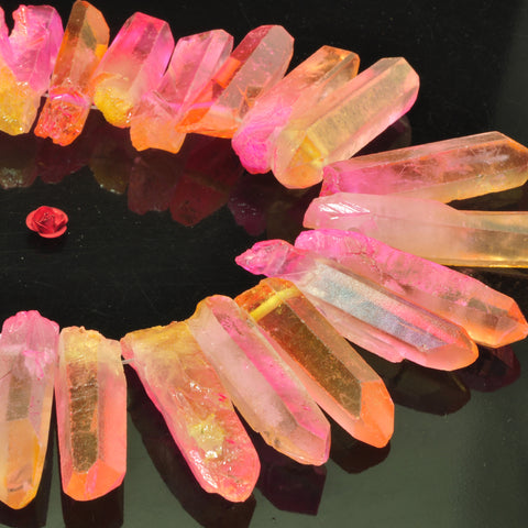 YesBeads Quartz crystal points titanium coated rough matte spike tower stick pendant beads gemstone 15"