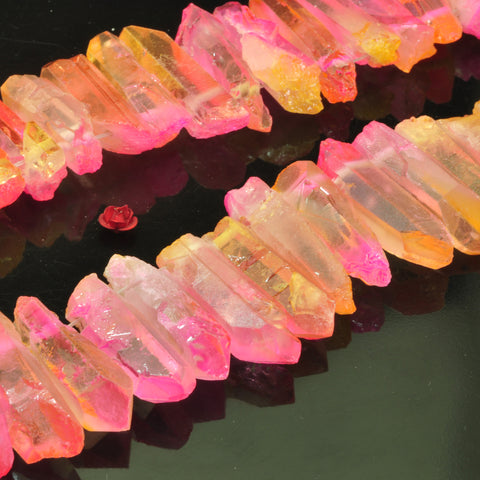 YesBeads Quartz crystal points titanium coated rough matte spike tower stick pendant beads gemstone 15"