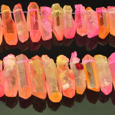 YesBeads Quartz crystal points titanium coated rough matte spike tower stick pendant beads gemstone 15"